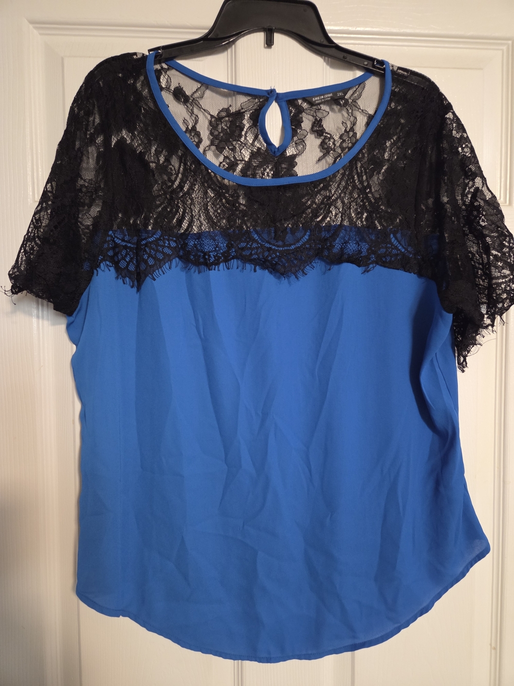 Shein Curve Women’s Lace Short Sleeve Top — Blue & Black